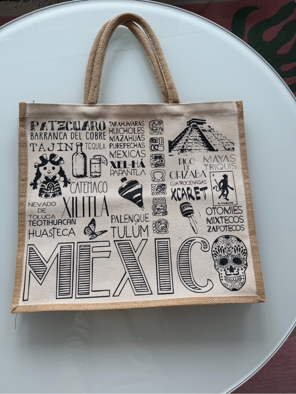 Mexico Graphic Canvas Tote Bag - Natural